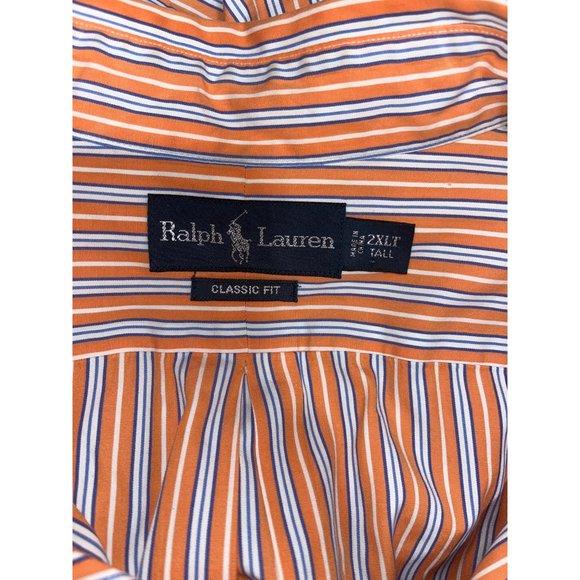Polo Ralph Lauren Shirt Mens Orange White Stripes Pony Casual Button Up 2XLT Cla - Picture 6 of 7